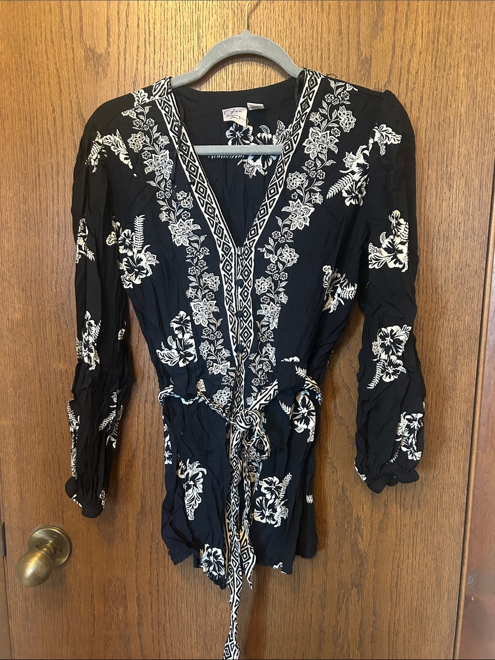 Japna Black and White Floral Beach Cover-Up